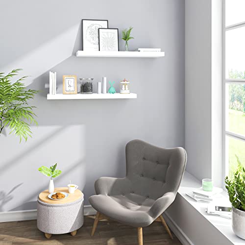 Woltu Wandregal-Set, 2er-Set – Weiße Hängeregale aus MDF – 50 x 23 x 3,8 cm