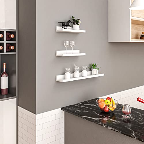 Woltu Set aus 3 weißen Wandregalen - Schwebende Regale für Wohnzimmer, Küche und Schlafzimmer