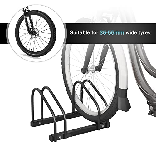 Woltu Fahrradträger für 2 Fahrräder Schwarzes Metall - Boden- und Wandbefestigung