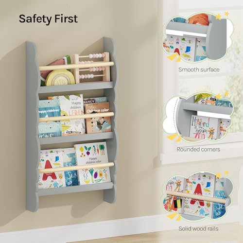 Woltu Kinderbuchregal Wandregal mit 3 Ebenen grau