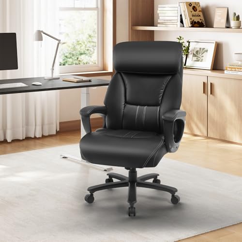 Woltu Ergonomischer Bürostuhl mit Kopfstütze und verstellbarer Höhe - Schwarz