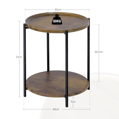 Woltu Runder Couchtisch mit 2 Ablageböden Vintage Holz-Look
