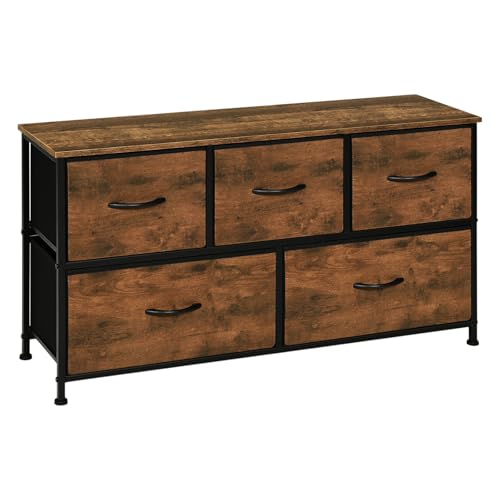 Woltu Kommode 5 Schubladen Industrial Vintage Braun Schwarz 100x30 cm