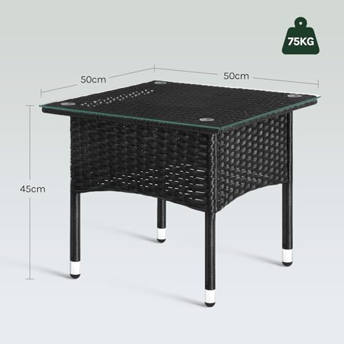 Woltu Gartentisch Rattanoptik Schwarz 50 x 50 x 45,5 cm