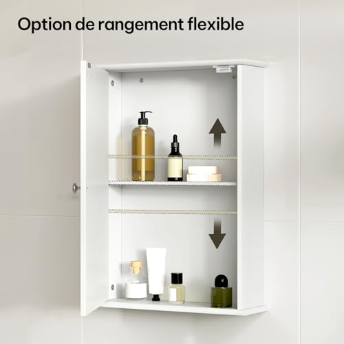 eSituro Toilettenkabinett mit Spiegeltür und verstellbarem Einlegeboden Weiß 42 x 58,5 x 12 cm
