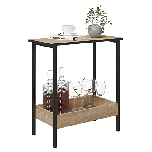 Woltu Couchtisch mit 2 Ablagen - Schwarzes Metall und helle Eiche - 50 x 55 x 25 cm