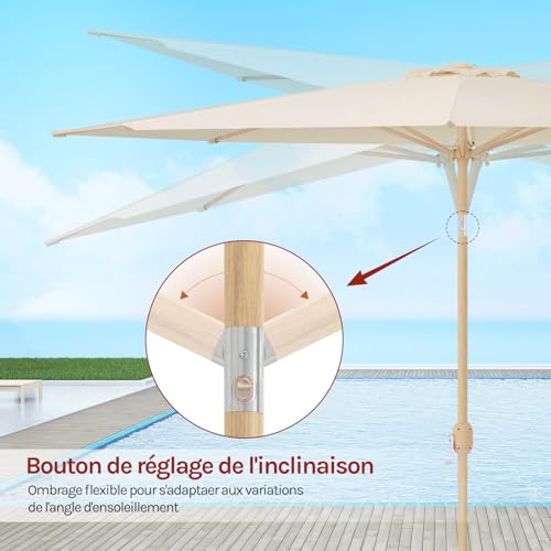 Woltu Sonnenschirm 300 cm Beige - UPF 50+ Sonnenschutz mit Kippfunktion und Verschluss mit Schlauch