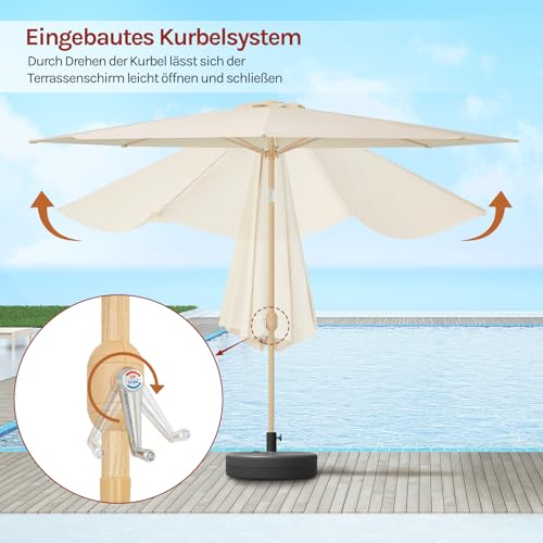 Woltu Sonnenschirm 300 cm Beige - UPF 50+ Sonnenschutz mit Kippfunktion und Verschluss mit Schlauch