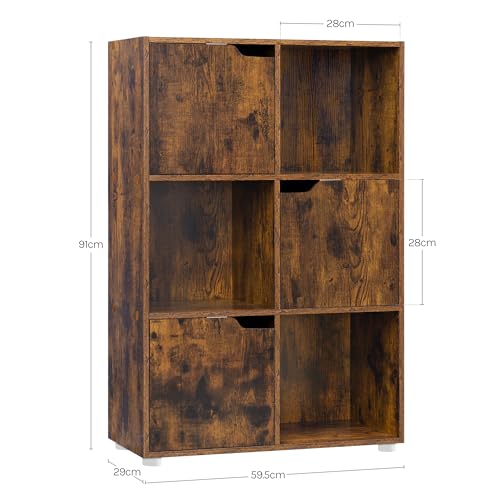 Woltu Bücherregal SK001vbn 6 Fächer mit Türen - Holzschrank Rustikales Braun - 59,7 x 29 x 91 cm