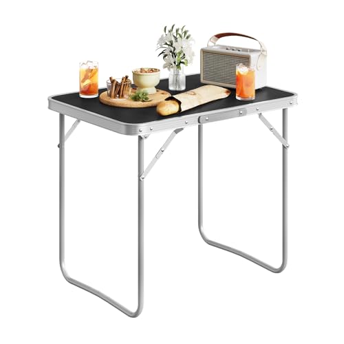 Woltu Faltbarer Campingtisch Aluminium und MDF Schwarz 70 x 60 x 50 cm