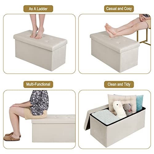 Woltu Storage Bank Samt Creme 80L 76 x 37,5 x 38 cm