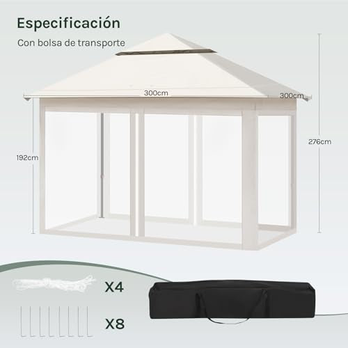 Woltu Faltbarer Gartenpavillon mit abnehmbarem Moskitonetz Fans Beige 3 x 3 m