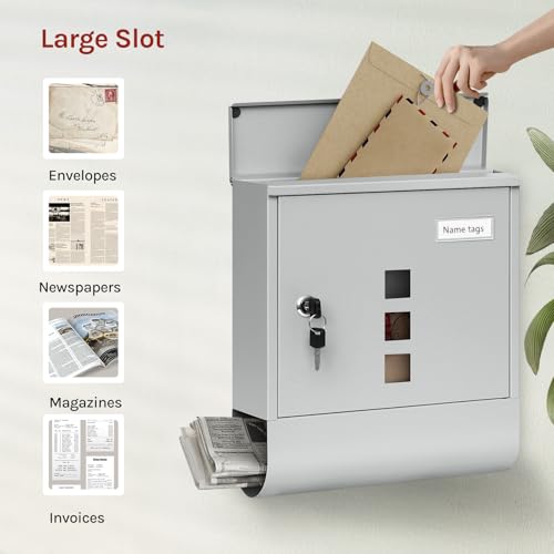 Woltu Briefkasten mit Zeitungsablage Grau 30,5 x 33,5 x 9 cm