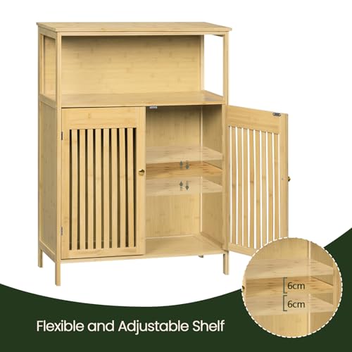Eugad Badezimmerschrank mit 2 Lattentüren und verstellbaren Einlegeböden - Farbe Bambus 70 x 98 x 32 cm