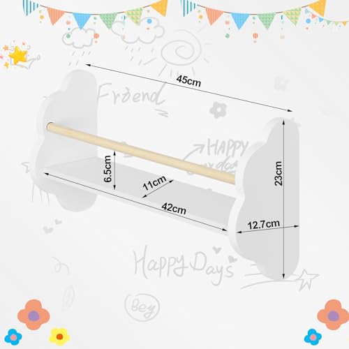 Woltu Kinderbuchregal Wolkenförmiges Wandregal - MDF und Kiefer Weiß - 3 Böden 45x12,7x23 cm