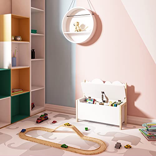 Woltu Aufbewahrungsbank mit Rückenlehne und Spielzeugkiste für Kinder Weiß 60 x 25,5 x 55 cm