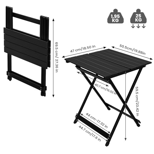 Woltu Faltbarer Campingtisch Aluminium Schwarz 50,5 x 47 x 59,5 cm