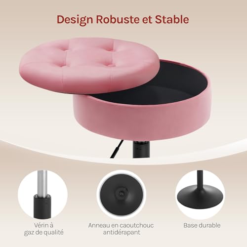 Woltu Make-up-Hocker mit Ablage - Verstellbarer Barhocker 50-66,5 cm - Runder Sitz - Samtrosa