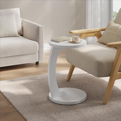 Woltu Runder C-förmiger Beistelltisch - Weiß - Ø38 x H55 cm