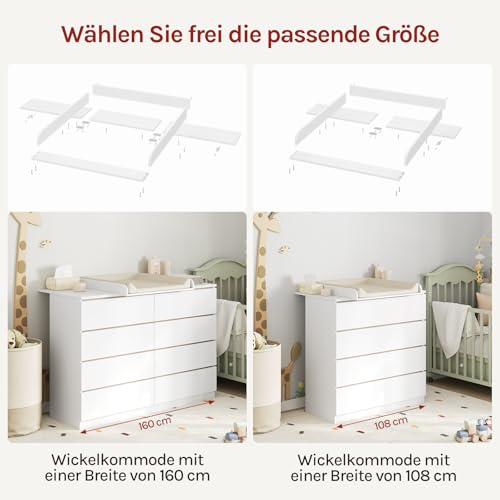 Woltu Wickelauflage für Wickeltisch weiß 80 x 80 cm mit Schutzrand