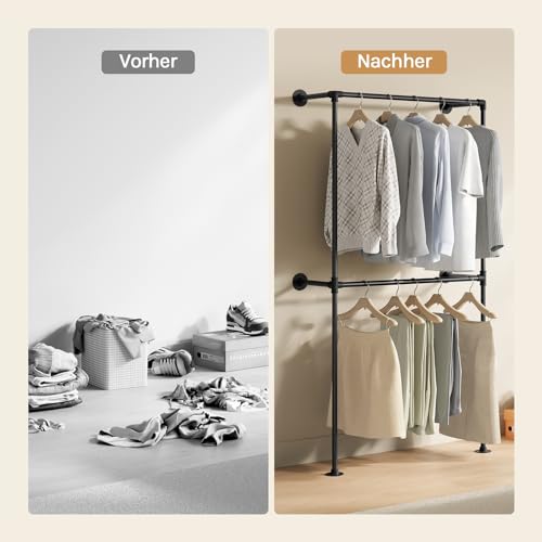 Woltu Offener Wandschrank Industrial Schwarz - Wandgarderobe mit 2 Stangen 102,5 x 187 x 36,5 cm