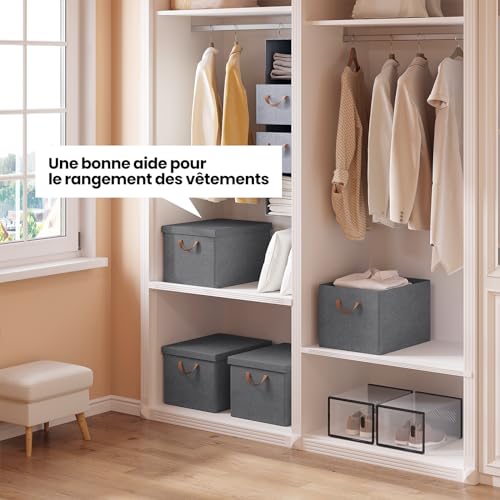 Woltu Faltbare Aufbewahrungsbox mit Deckel und Griffen, grau, 48 x 30 x 36 cm – 5er-Set