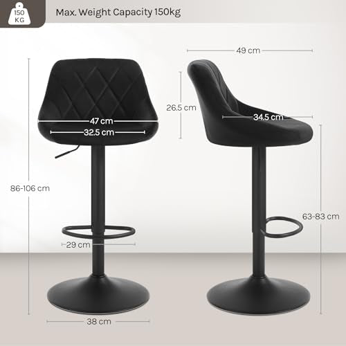 Woltu Barhocker Metallrahmen und Samtpolsterung Schwarz - drehbar und verstellbar BH219sz-1
