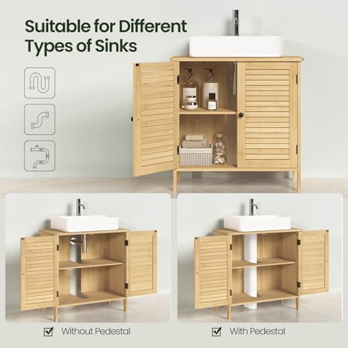 Eugad Badezimmerschrank Bambus mit 2 Türen - Stehender Wäscheschrank - Bambus/Natur - 60 x 30 x 60 cm
