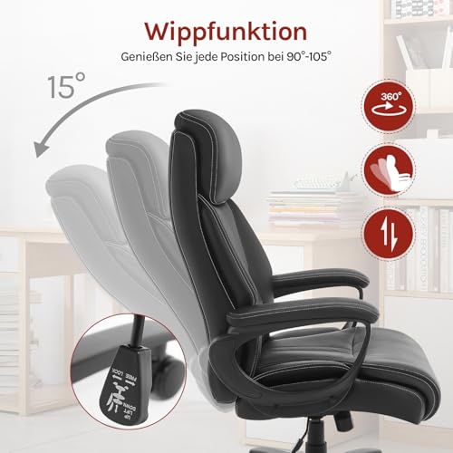 Woltu Ergonomischer Bürostuhl mit Kopfstütze und verstellbarer Höhe - Schwarz