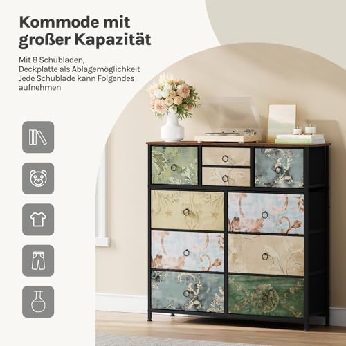 Woltu Kommode mit 10 Schubladen Vintage-Blumenmotiv - Braun - 100 x 100 x 30 cm