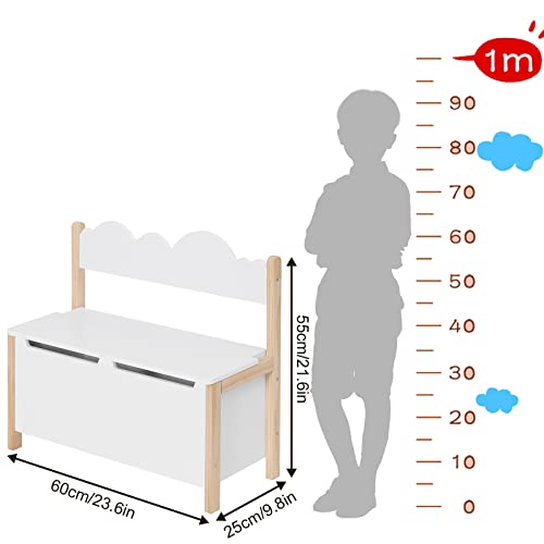 Woltu Aufbewahrungsbank mit Rückenlehne und Spielzeugkiste für Kinder Weiß 60 x 25,5 x 55 cm