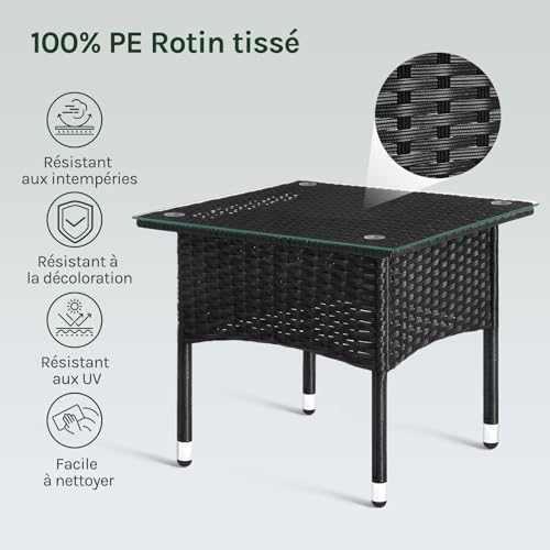 Woltu Gartentisch Rattanoptik Schwarz 50 x 50 x 45,5 cm