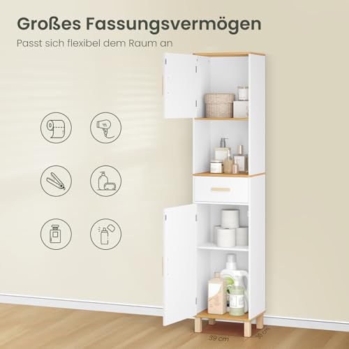 Eugad Badezimmerschrank mit 5 Fächern und 1 Schublade Weiß 40 x 180 x 30 cm