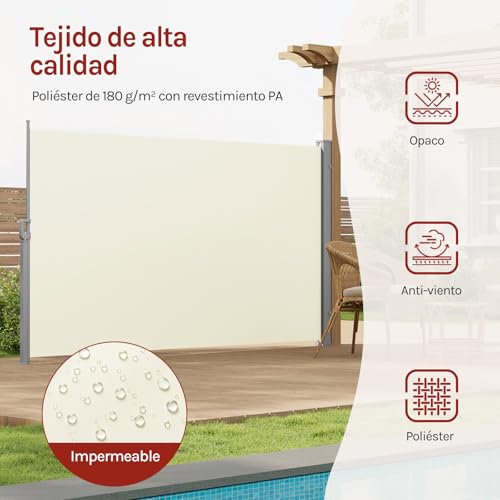 Woltu Privacy Screen - Ausziehbarer Sonnenschirm und Raumteiler - Creme - 180 x 350 cm