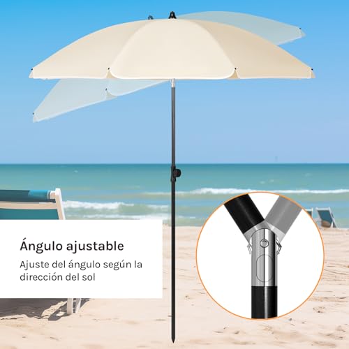 Woltu Sonnenschirm Beige - Durchmesser 135 cm - Verstellbare Höhe und Neigungswinkel