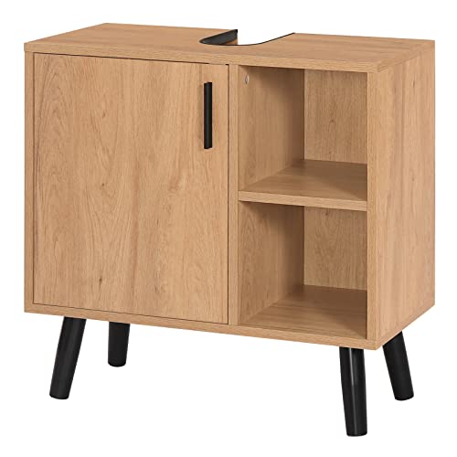 Eugad Badezimmerschrank unter Waschbecken mit Tür und 2 offenen Regalen schwarz 60 x 60,5 x 30 cm