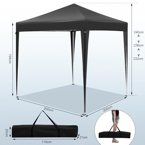 Woltu Faltpavillon 2 x 2 m mit 6 Seitenwänden - wasserabweisend, UV-Schutz 50+, höhenverstellbar, anthrazit