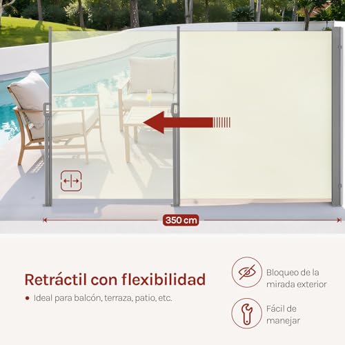 Woltu Privacy Screen - Ausziehbarer Sonnenschirm und Raumteiler - Creme - 180 x 350 cm