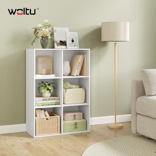 Woltu Bücherregal mit 6 Fächern Weiß 59,6 x 29 x 89 cm
