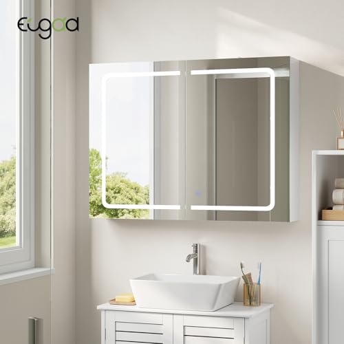 Eugad Badezimmerschrank mit LED-Spiegel und Touch Light - Weiß - 80 x 14,5 x 60 cm
