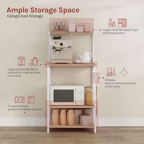 Woltu Küchenschrank mit 4 Einlegeböden Eiche hell und weiß 60 x 40 x 123 cm