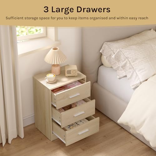 Woltu 2er-Set Nachttische mit 3 Schubladen – Helles Eiche – 39 x 54 x 28 cm