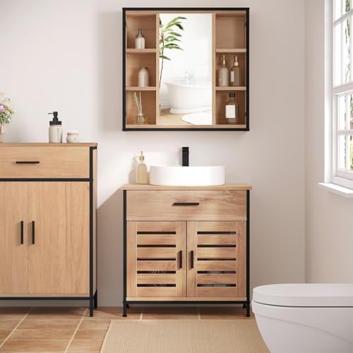 Eugad Badezimmerschrank unter Waschbecken Hell Eiche 60x30x60 cm