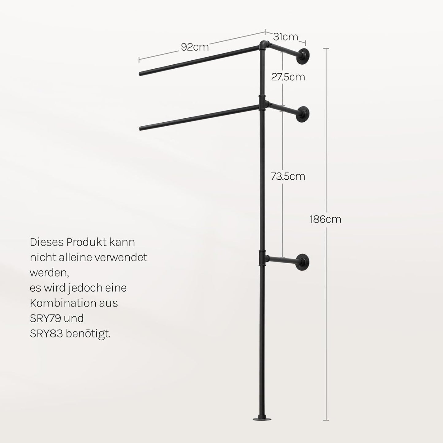 Woltu Kleiderständer mit Rädern und Ablagefläche Weiß - Verstellbar 92,5-132,5 cm - Maximale Tragfähigkeit 70 kg