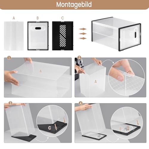 Woltu Set von 12 transparenten Schuhaufbewahrungsboxen stapelbar mit Front - 35 x 25 x 19 cm