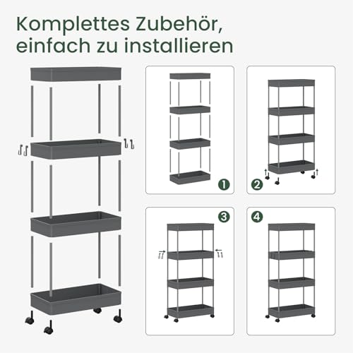 Stilvoller Servierwagen mit 4 Etagen und Rädern - Grau - 39 x 84 x 20,5 cm