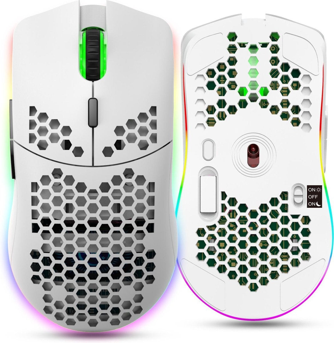 HXSJ Wireless Gaming Mouse - 2.4G - Ultraleicht - Kompakt für unterwegs - RGB-Beleuchtung - Weiß