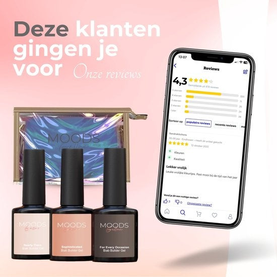Moods Gellac BIAB Starter Pack - The Nude - Builder in a Bottle - BIAB Nagellack - Inklusive UV/LED Lampe, Bucking Stick, Nagelfeile, Primer, Base und Top Coat