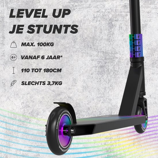 LifeGoods Stuntstep Pro X - T-Bar - HIC - Schritt für Kinder - Jungen/Mädchen - 110mm - 100KG - Regenbogen