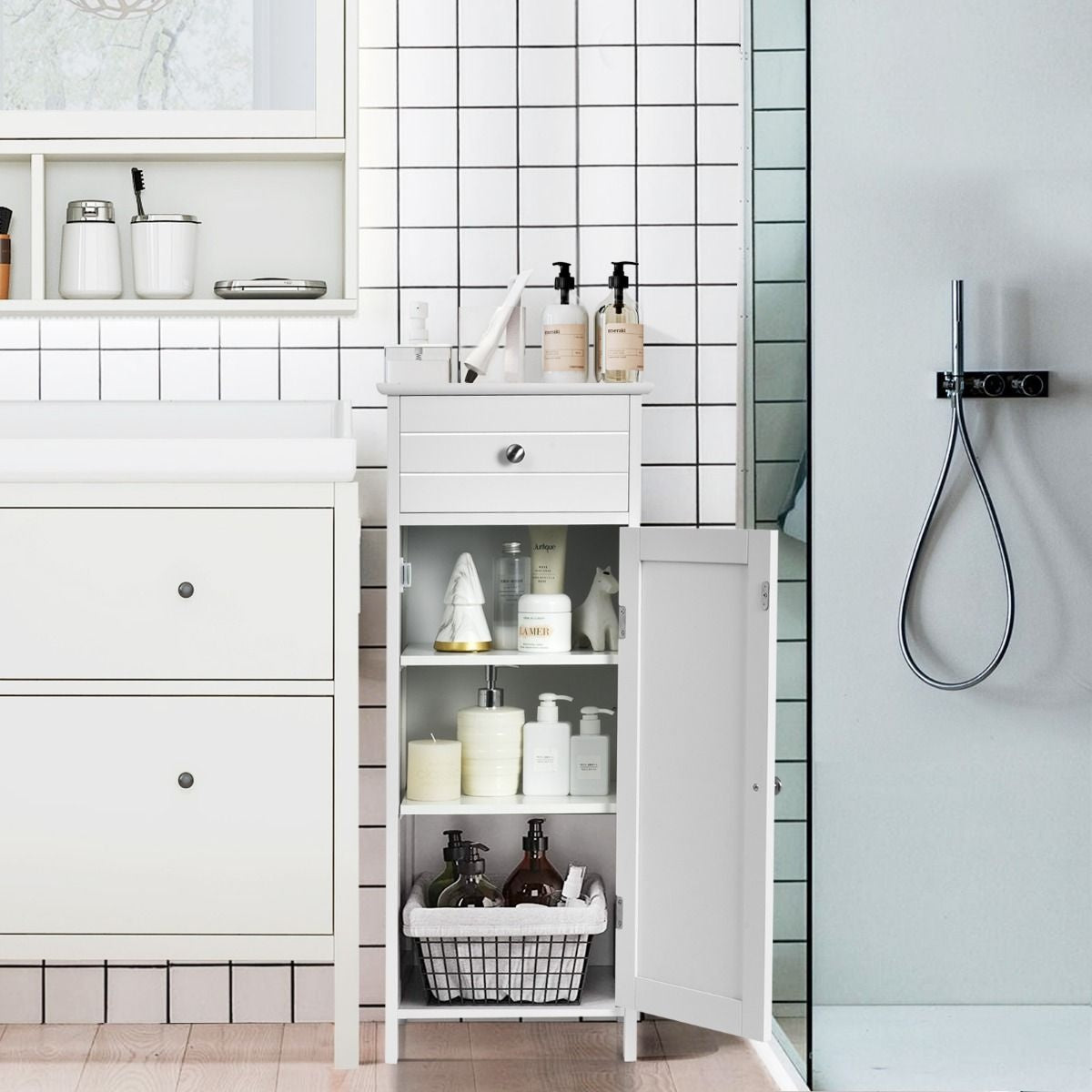 Coast Badezimmerschrank - 3 Einlegeböden und 1 Schublade - MDF - 35 x 30 x 87 cm - Weiß